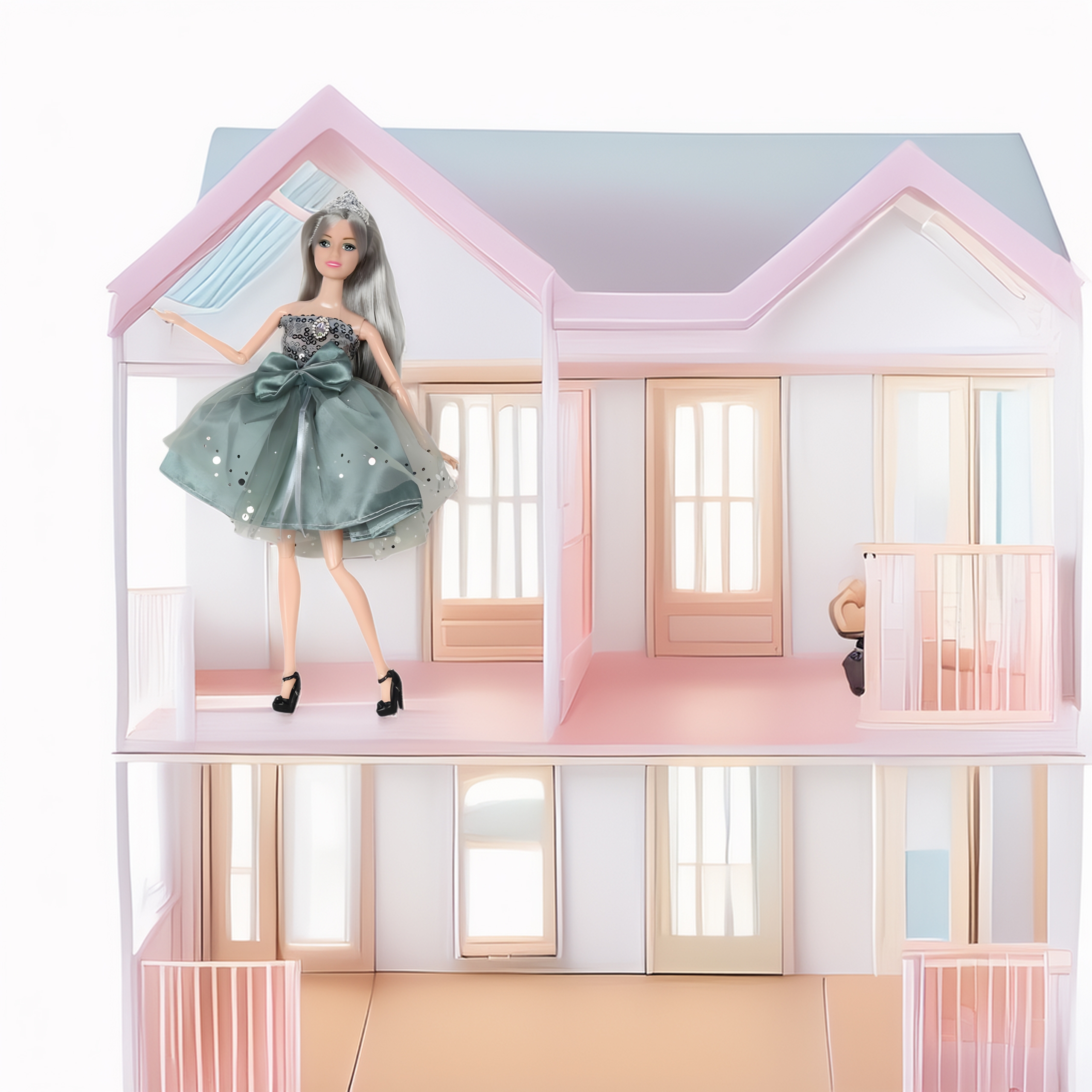 Lalka emi w eleganckiej sukni tiulowej z kokardą i bukietem - 3 z 5