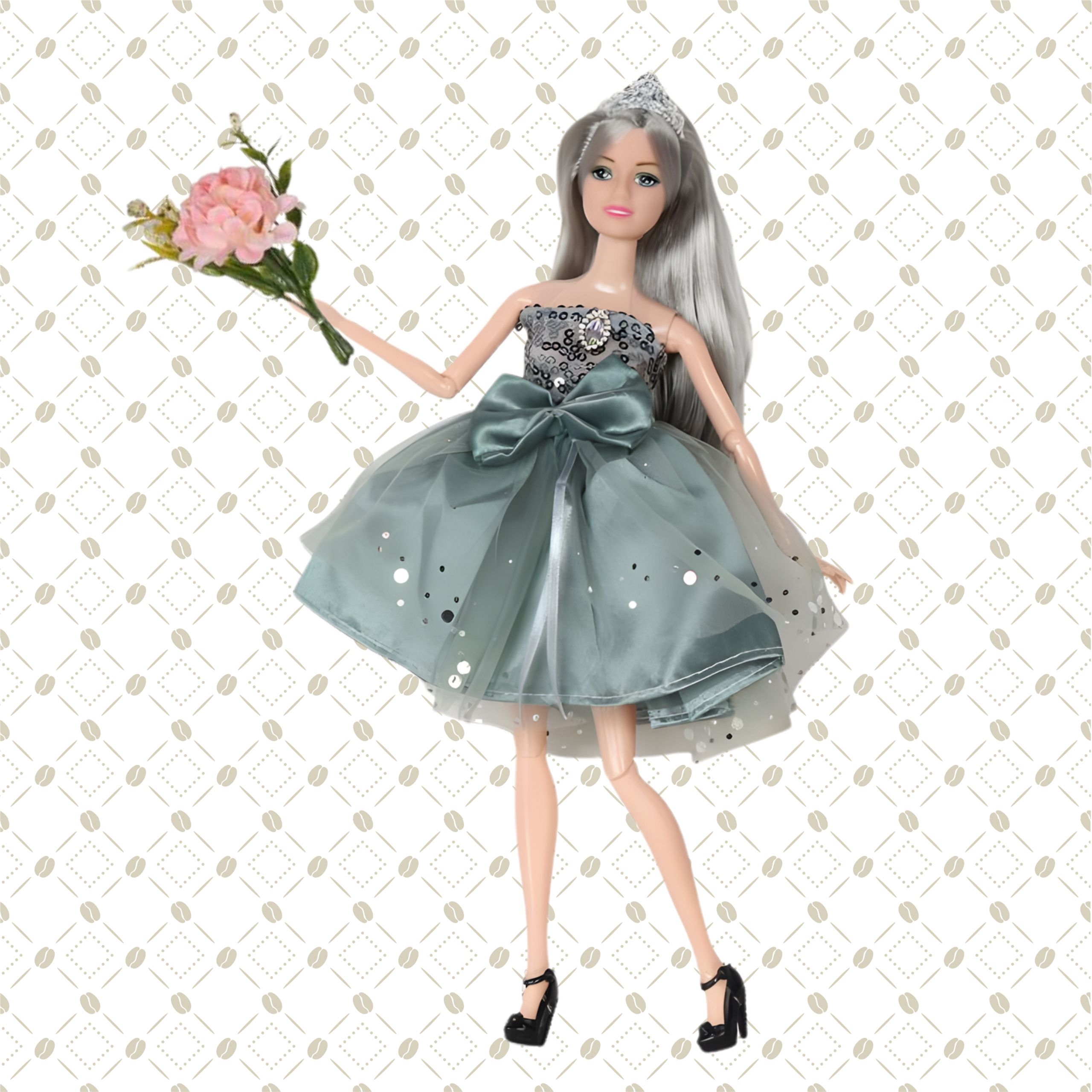 Lalka emi w eleganckiej sukni tiulowej z kokardą i bukietem - 4 z 5