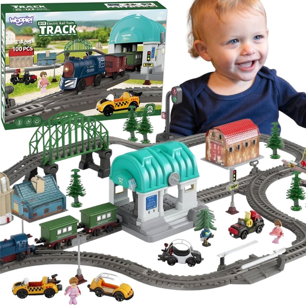 Pociąg elektryczny kolejka tor xxl ciuchcia lokomotywa zestaw miasteczko 100 el. - Przenieś swoje dziecko w świat ekscytujących przygód z rozbudowanym zestawem kolejki...