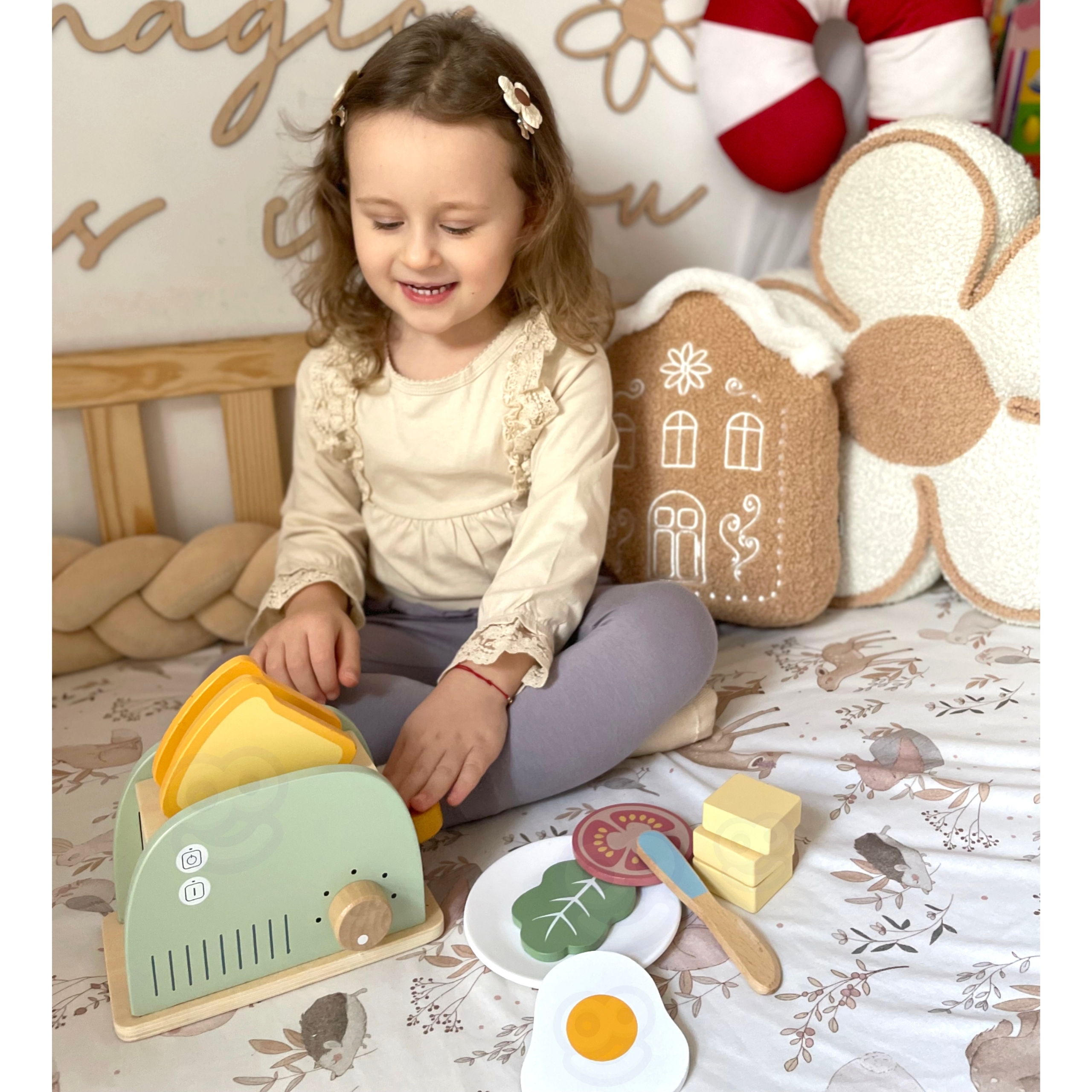 Drewniany toster zestaw śniadaniowy z akcesoriami 14 el. fsc - 6 z 15