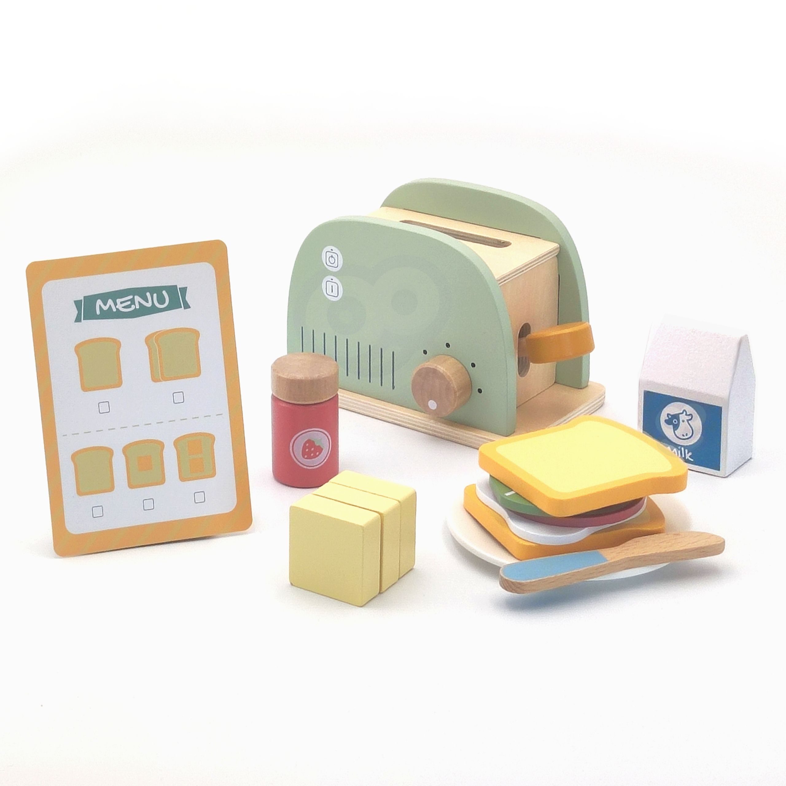 Drewniany toster zestaw śniadaniowy z akcesoriami 14 el. fsc - 9 z 15