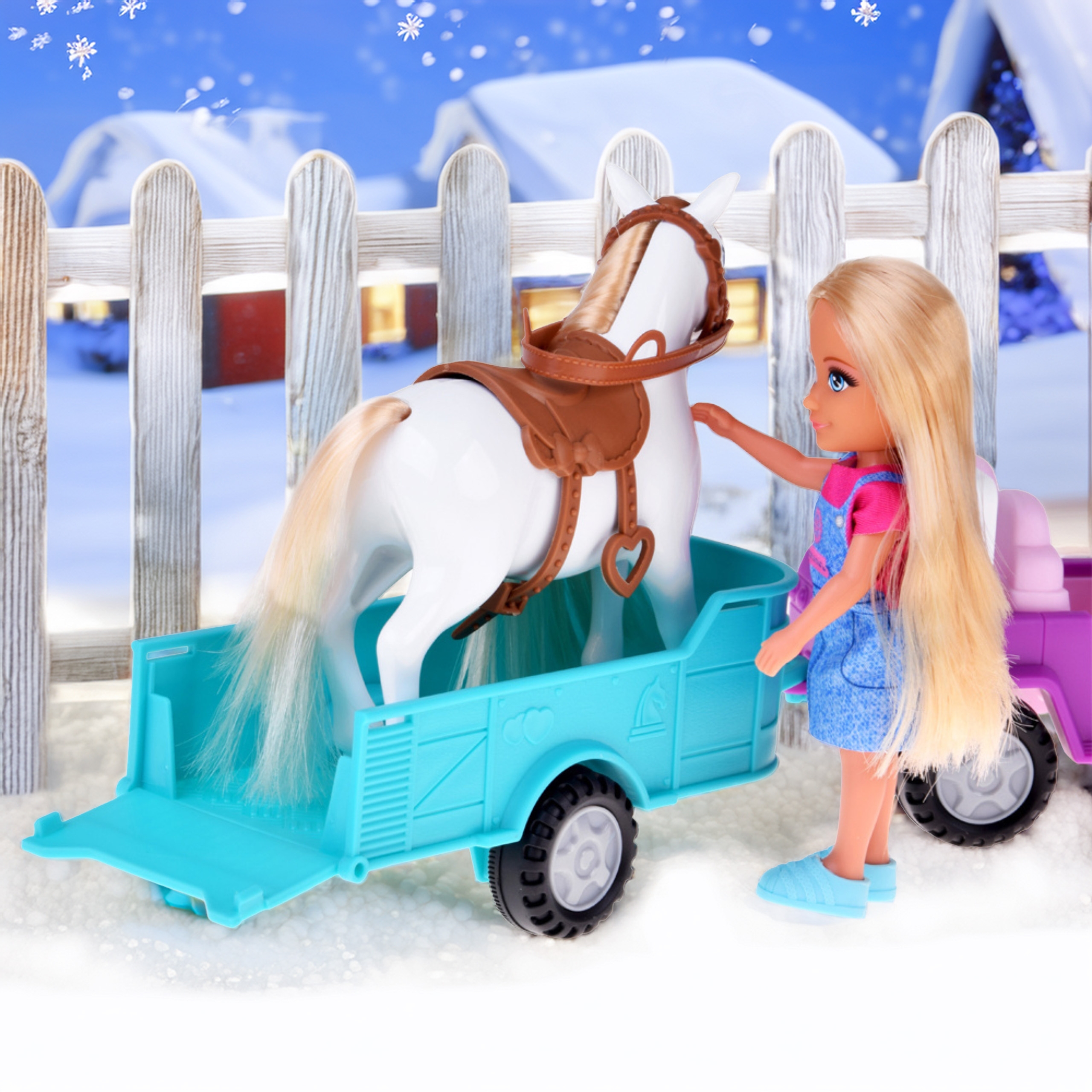 Lalka niki zestaw z koniem samochodem i przyczepą - 2 z 7