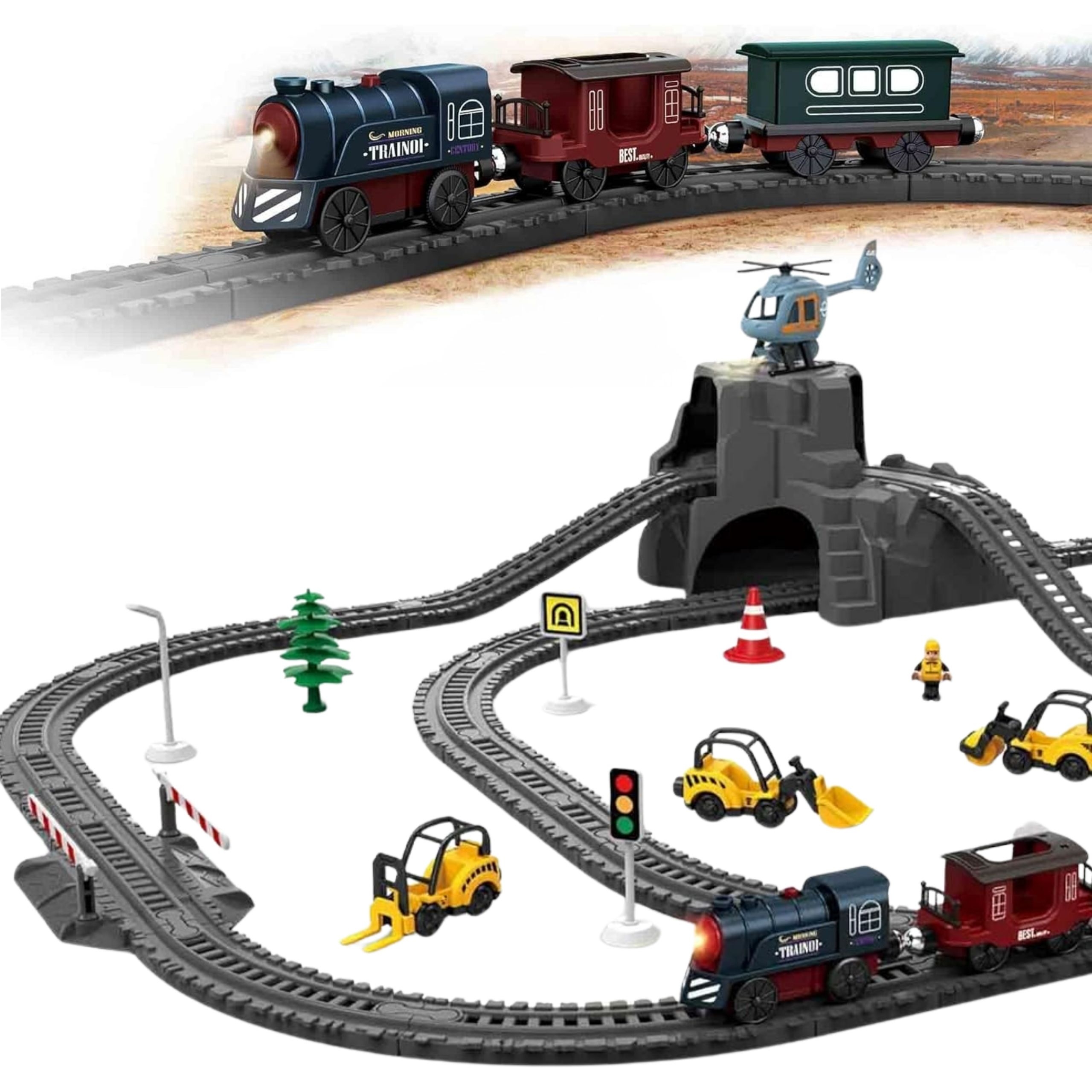 Elektryczna kolejka tor retro ciuchcia lokomotywa + 2 wagony – zestaw 76 el. - 2 z 5