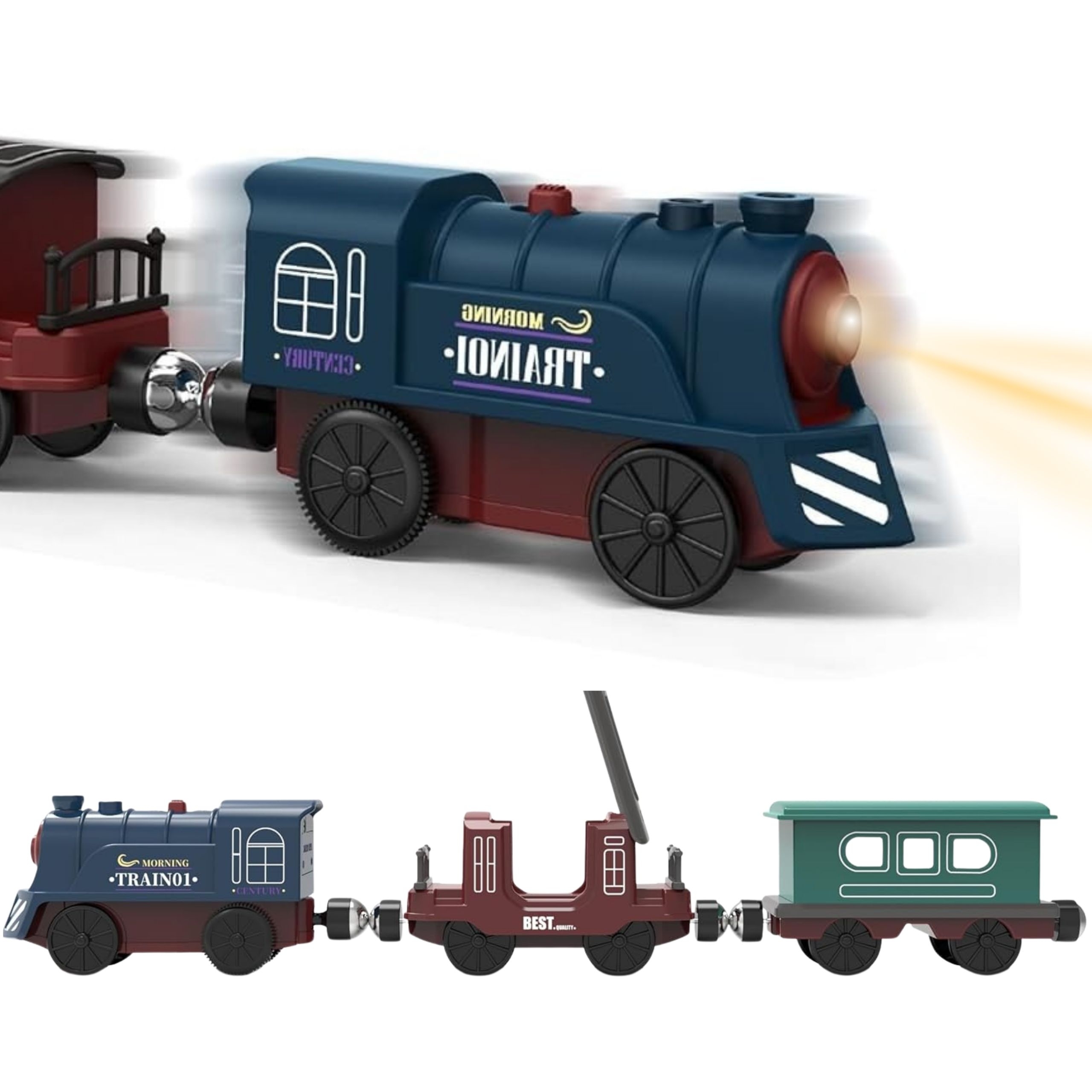 Elektryczna kolejka tor retro ciuchcia lokomotywa + 2 wagony – zestaw 76 el. - 3 z 5