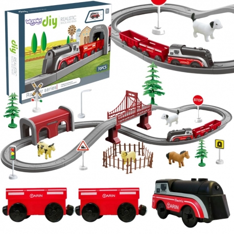 WOOPIE Zestaw Elektryczna Kolejka Farma Zwierzęta 70 Elementów