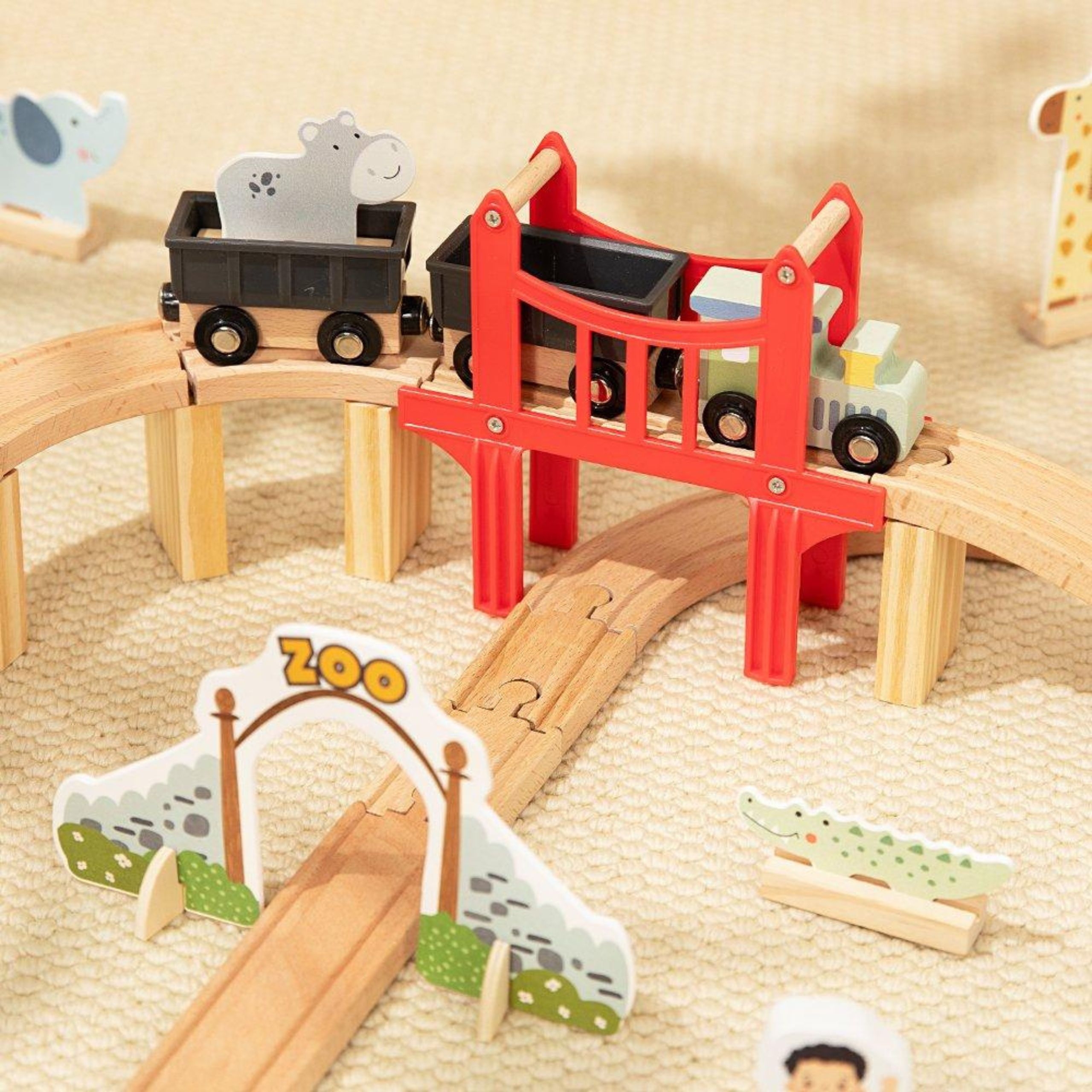 Drewniana kolejka zoo zestaw xl pociąg na magnes tor 60 el. fsc - 4 z 6