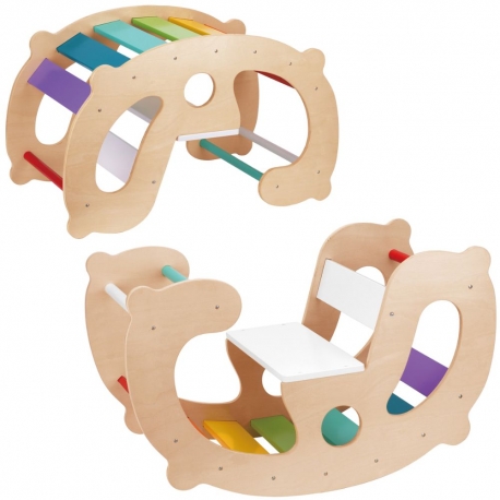 WOOPIE GREEN Drewniany Tęczowy Bujak i Mostek 2w1 Montessori