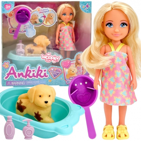 WOOPIE Laleczka z Pieskiem Wanną i Akcesoriami Do Pielęgnacji Pupila
