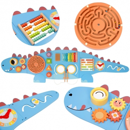 WOOPIE GREEN Drewniana Ścienna Tablica Manipulacyjna Dinozaur Montessori