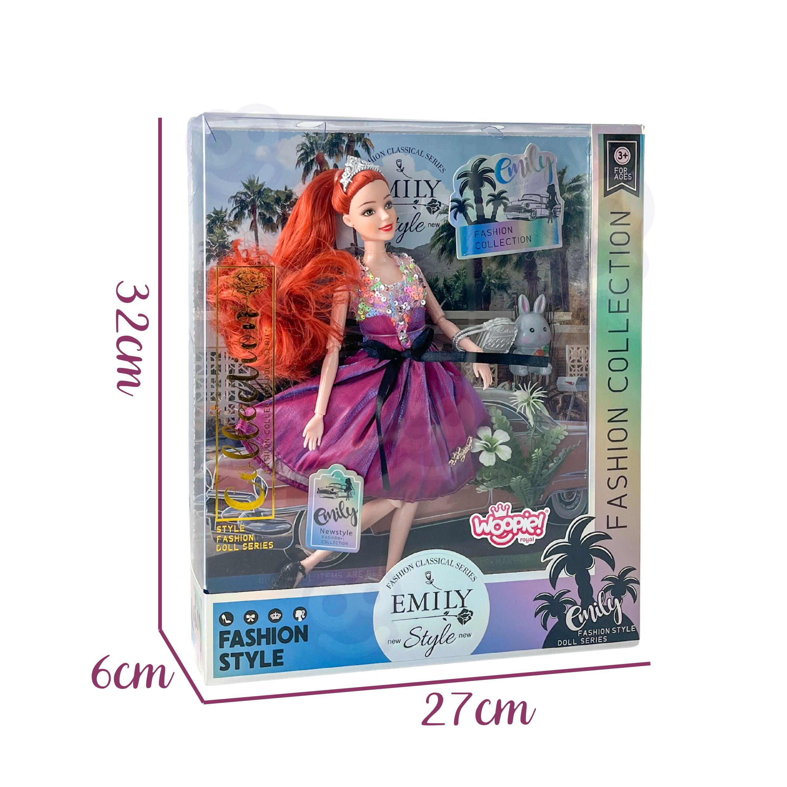 Lalka emi style fashion 32 cm - stylowa księżniczka w różowej sukni + akcesoria - 6 z 6