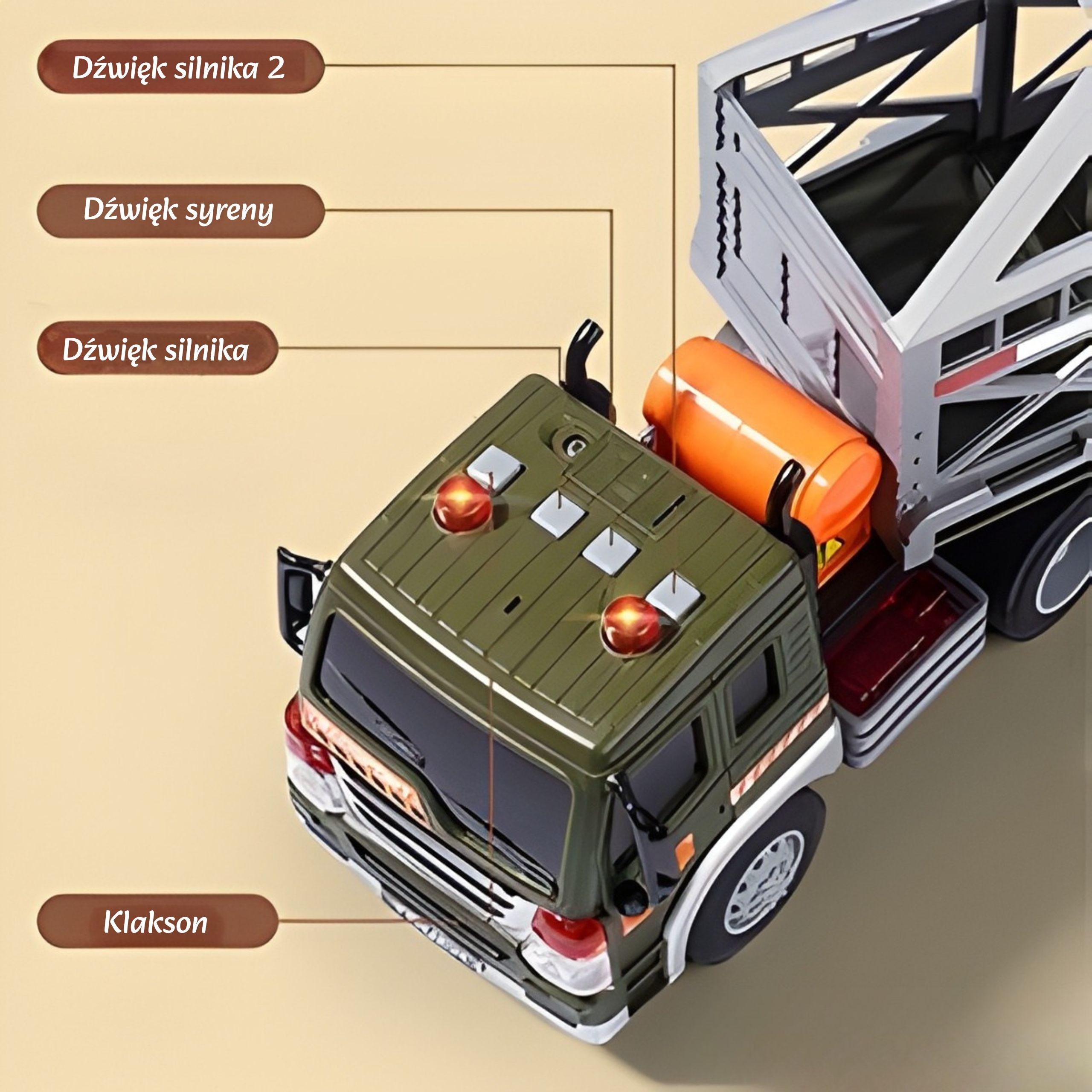 Ciężarówka transporter dinozaurów auto z dźwiękiem i światłem - 9 z 11