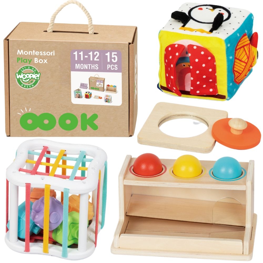 Pudełko box 5w1 montessori edukacujny 11-12m fsc - Odkryj niezwykłe Pudełko Edukacyjne od marki WOOPIE GREEN, stworzone z myślą o maluszkach w...