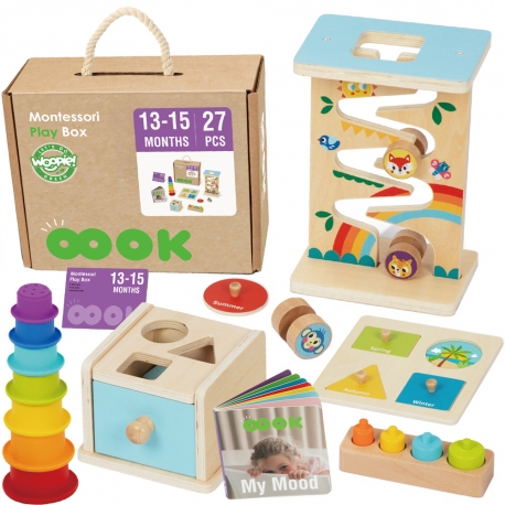 WOOPIE GREEN Pudełko Box 6w1 13-15m Montessori Edukacyjne Sensoryczne