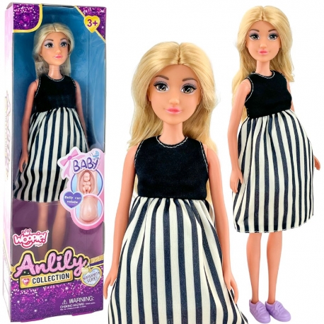 WOOPIE Lalka w Ciąży Sukienka w Czarno-białe Paski