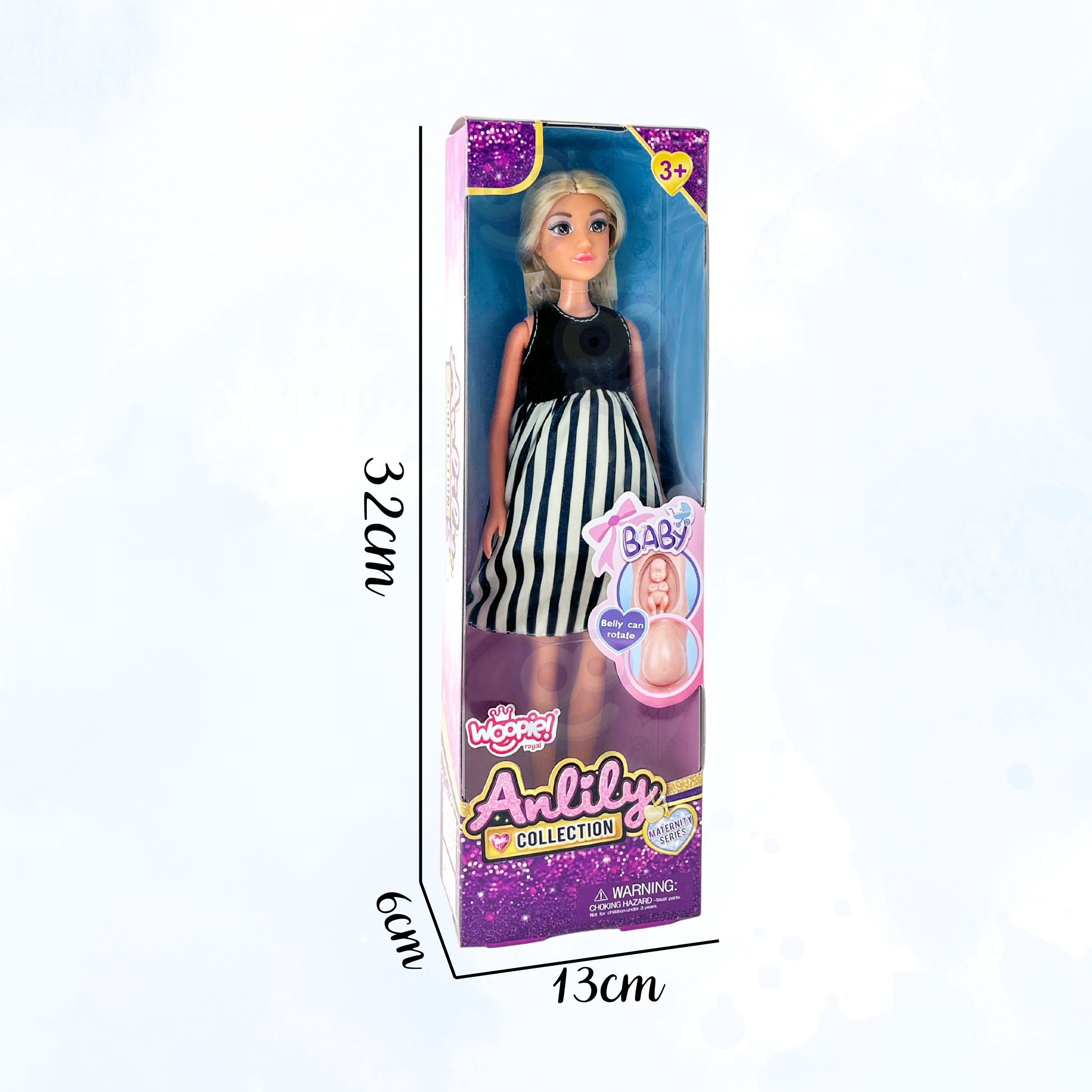 Lalka lily w ciąży sukienka w czarno-białe paski - 7 z 8