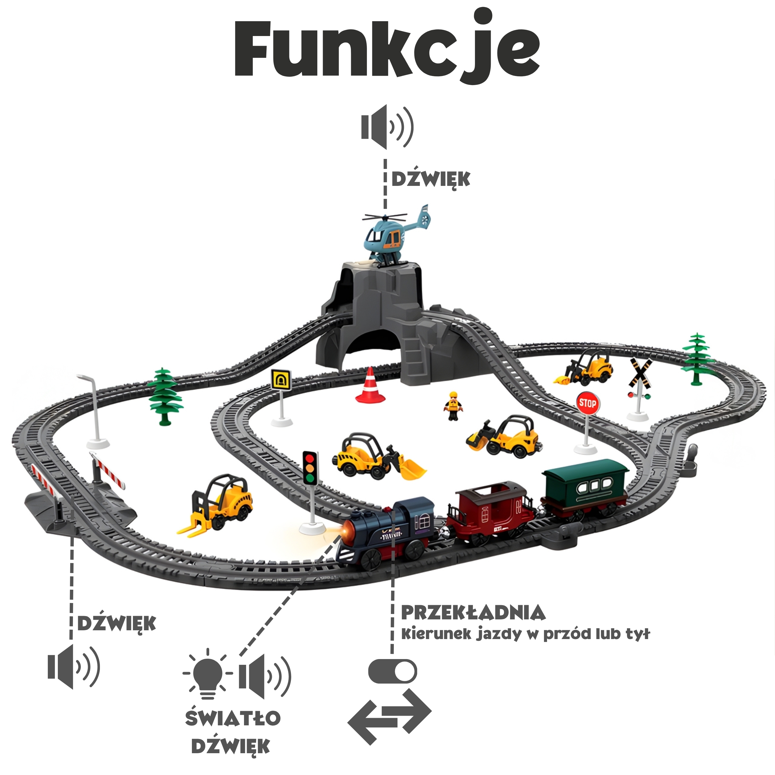 Elektryczna kolejka tor retro ciuchcia lokomotywa + 2 wagony – zestaw 76 el. - 6 z 11