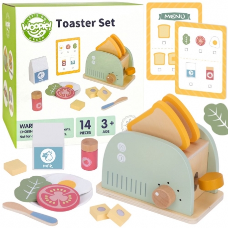 WOOPIE GREEN Drewniany Toster Zestaw Śniadaniowy z Akcesoriami