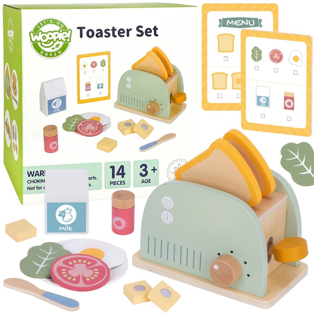 WOOPIE GREEN Drewniany Toster Zestaw Śniadaniowy z Akcesoriami 14 el. FSC