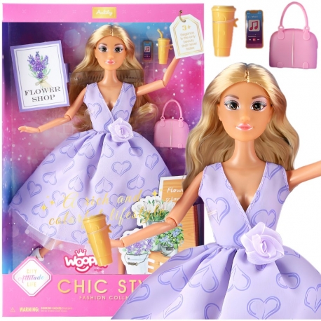 WOOPIE ROYAL Lalka Długie Blond Włosy 30 cm Lawendowa Suknia Akcesoria