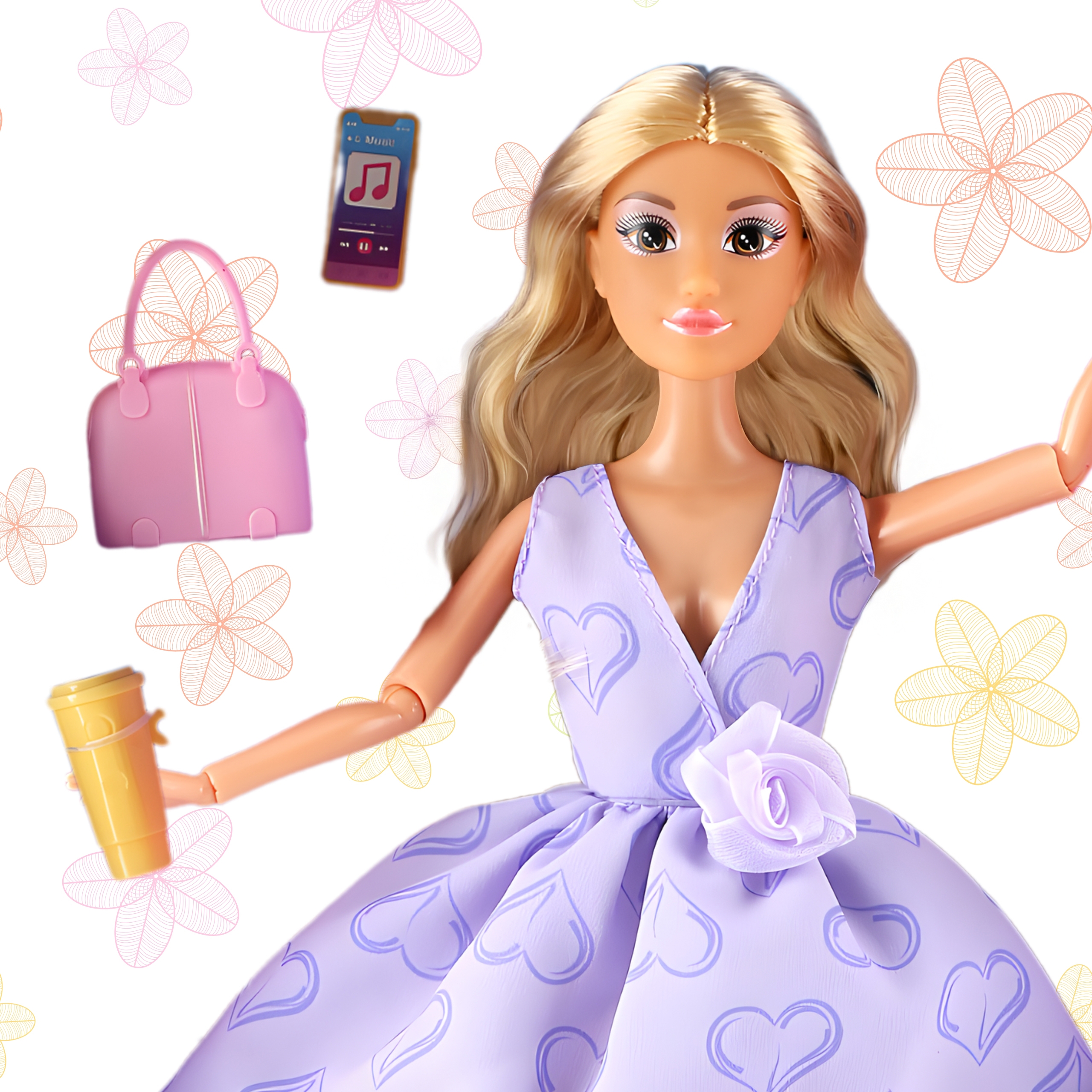 WOOPIE ROYAL Lalka Lily Długie Blond Włosy 30 cm Lawendowa Suknia Akcesoria