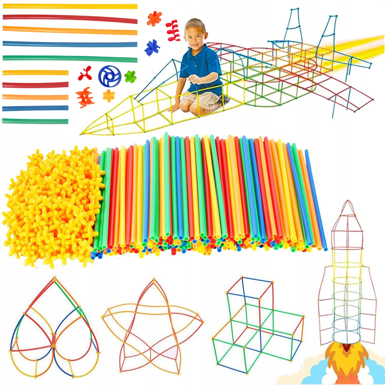 WOOPIE Klocki Konstrukcyjne Świecące Słomki 400 szt.