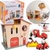 CLASSIC WORLD Remiza Strażacka Drewniana Garaż Auto Helikopter Figurki 13el.