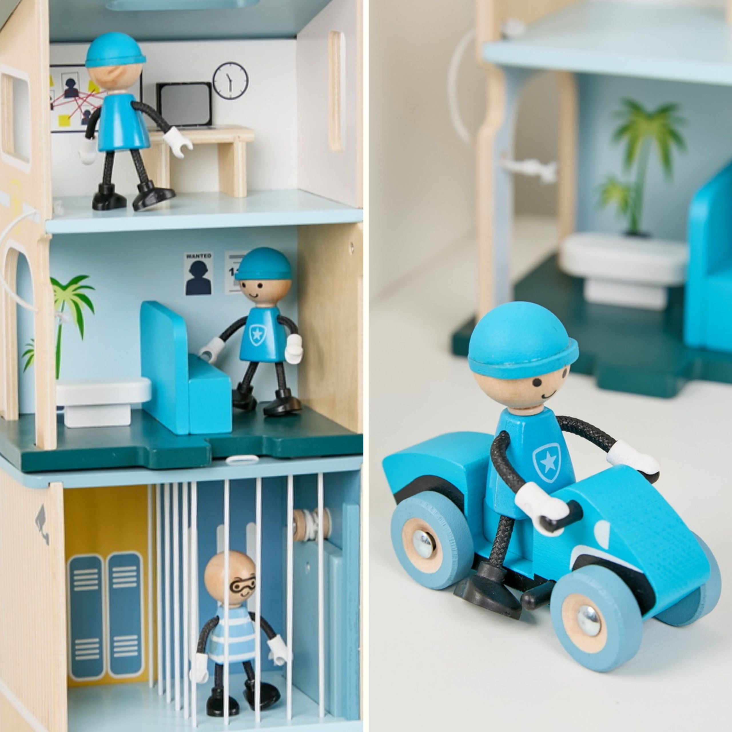 Posterunek policji drewniany samochód helikopter figurki 12el. - 6 z 11