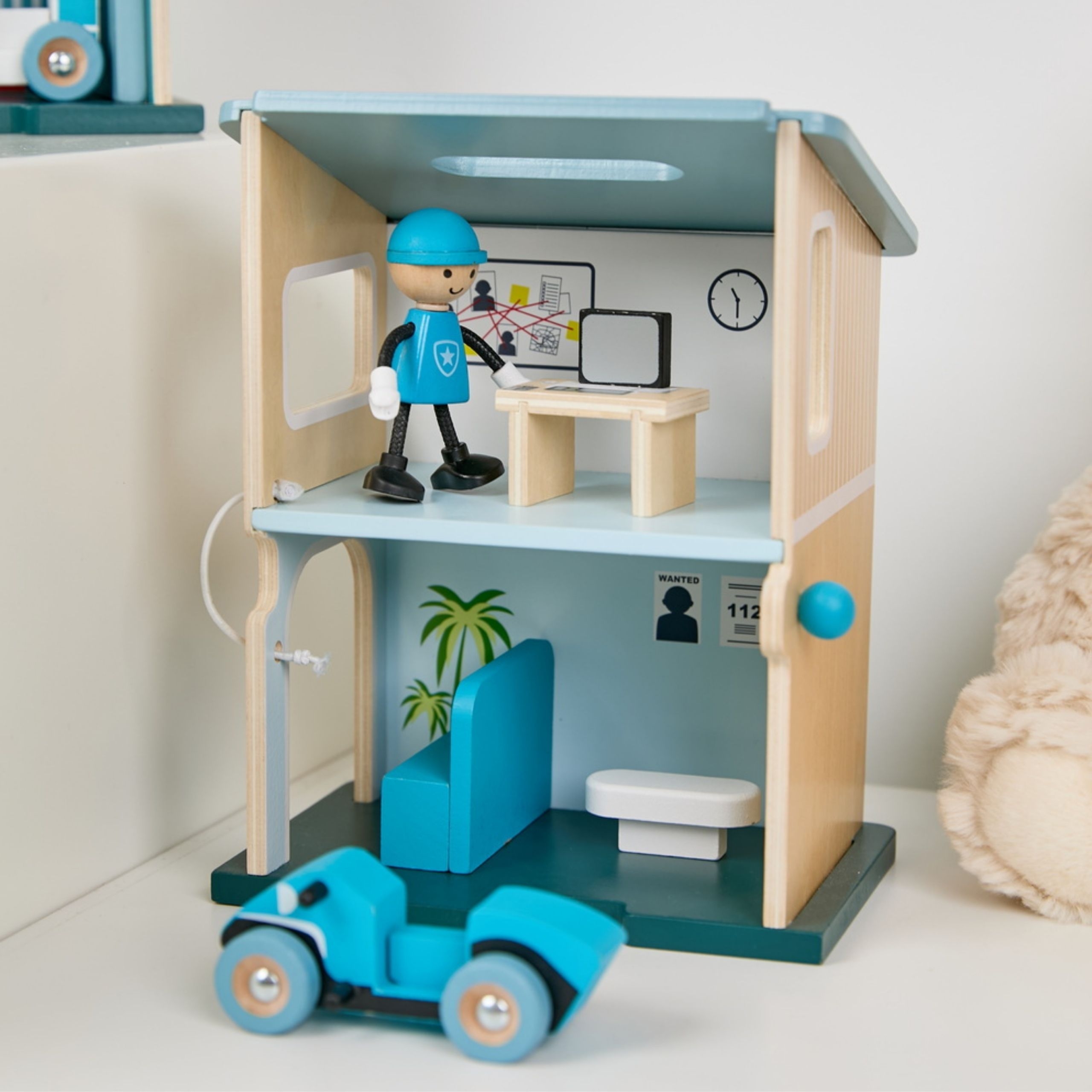 Posterunek policji drewniany samochód helikopter figurki 12el. - 5 z 11