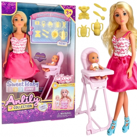 WOOPIE Lalka Mama Bobas Krzesełko do Karmienia Zestaw Akcesoria