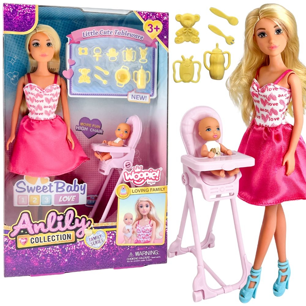 WOOPIE ROYAL Lalka Lily Bobas Krzesełko do Karmienia Zestaw Akcesoria
