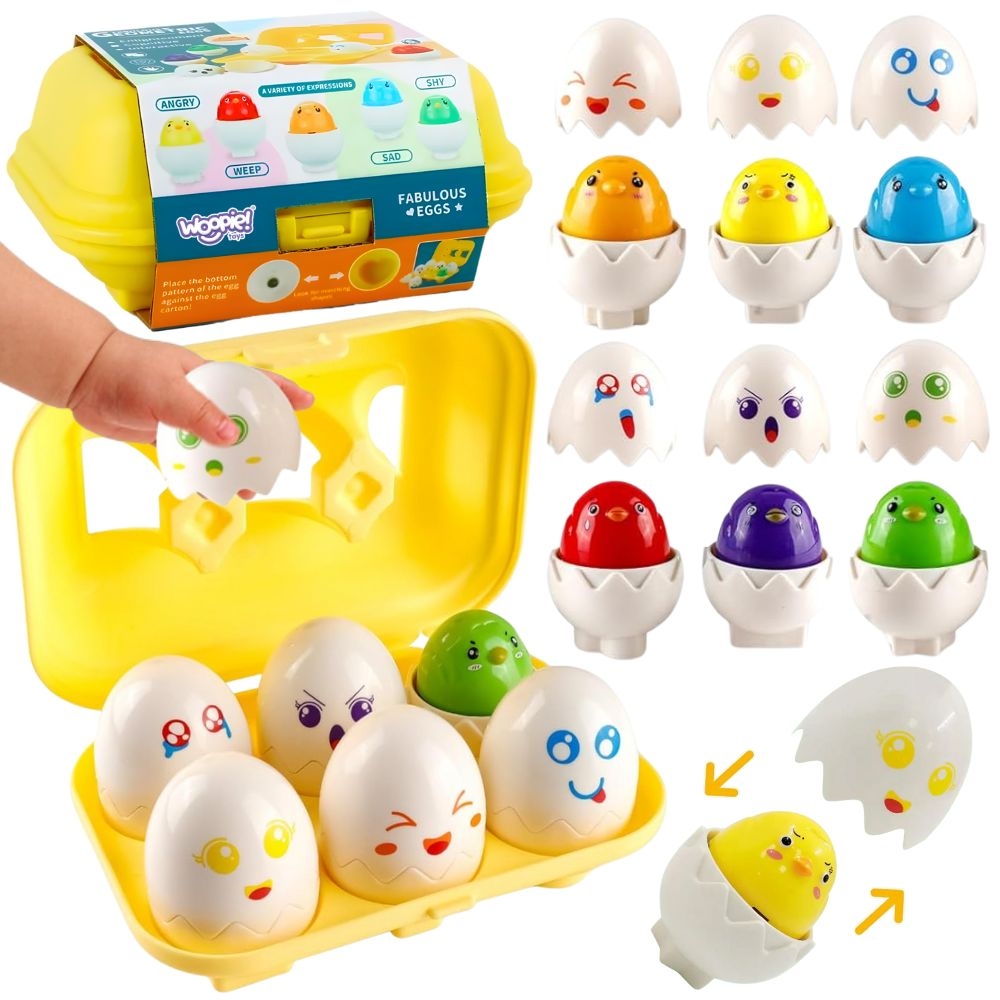WOOPIE Układanka Sorter Montessori Dopasuj Kształty Wesołe Kurczaczki Jajka 6szt