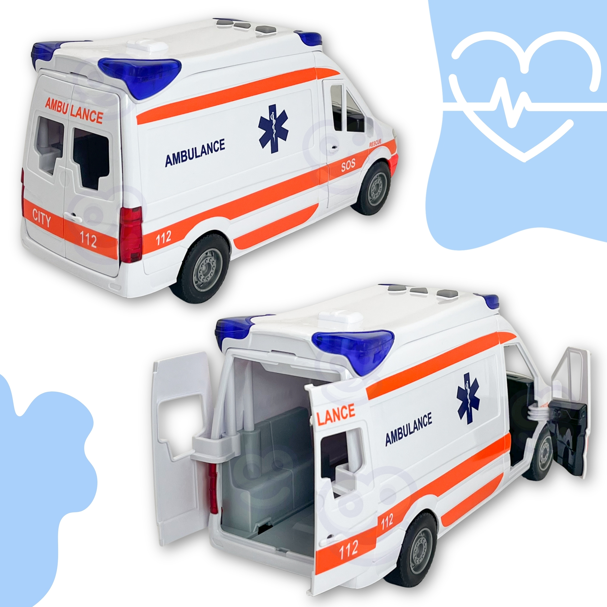 Pogotowie karetka ambulans nosze w zestawie + sygnały dźwiękowe i świetlne - 12 z 21