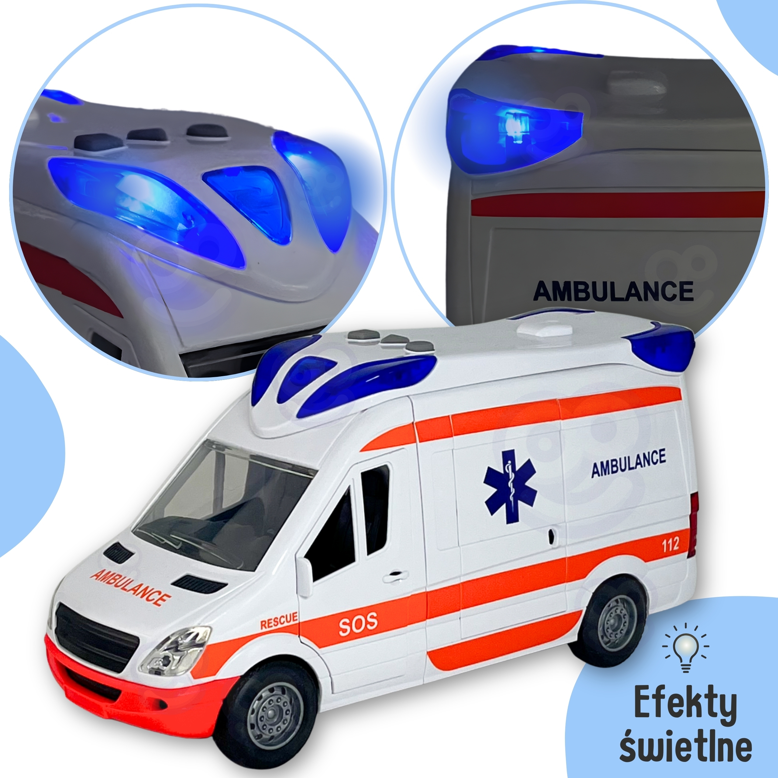 Pogotowie karetka ambulans nosze w zestawie + sygnały dźwiękowe i świetlne - 8 z 21