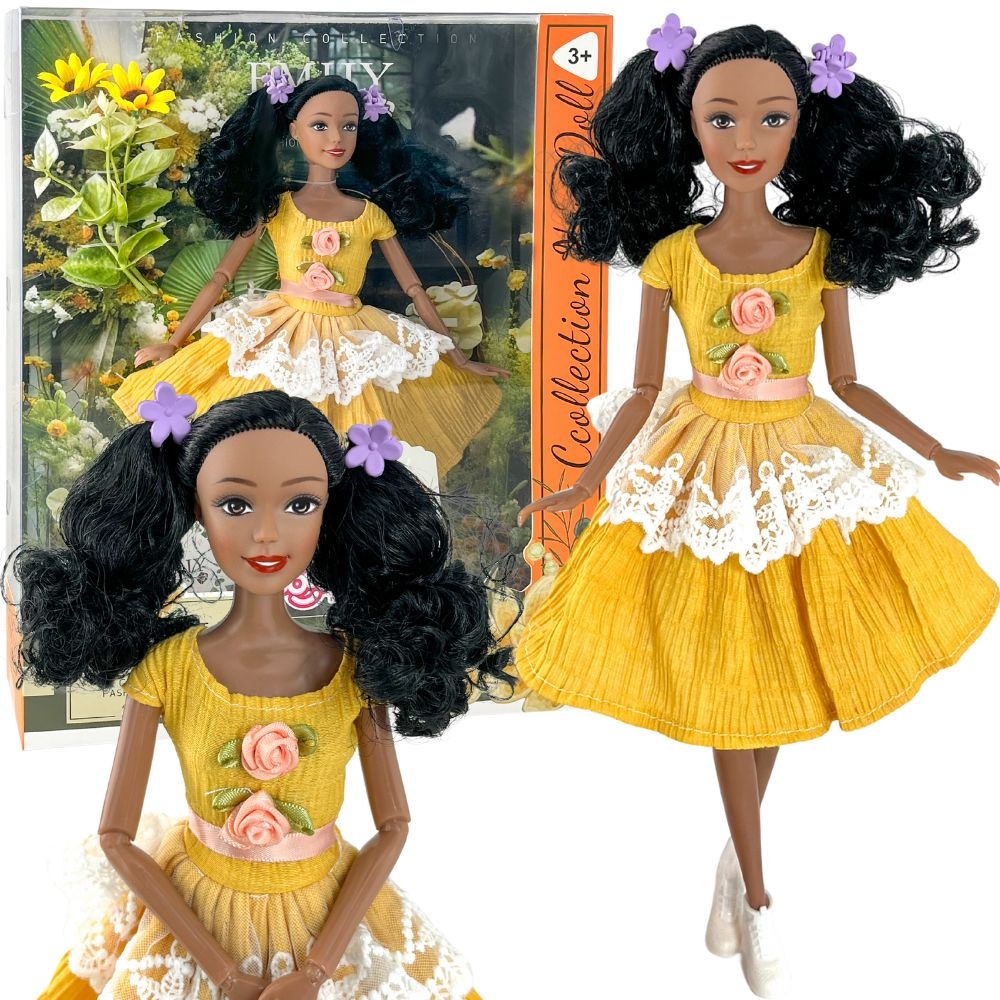 Lalka emi 32 cm modny strój i piękne czarne włosy