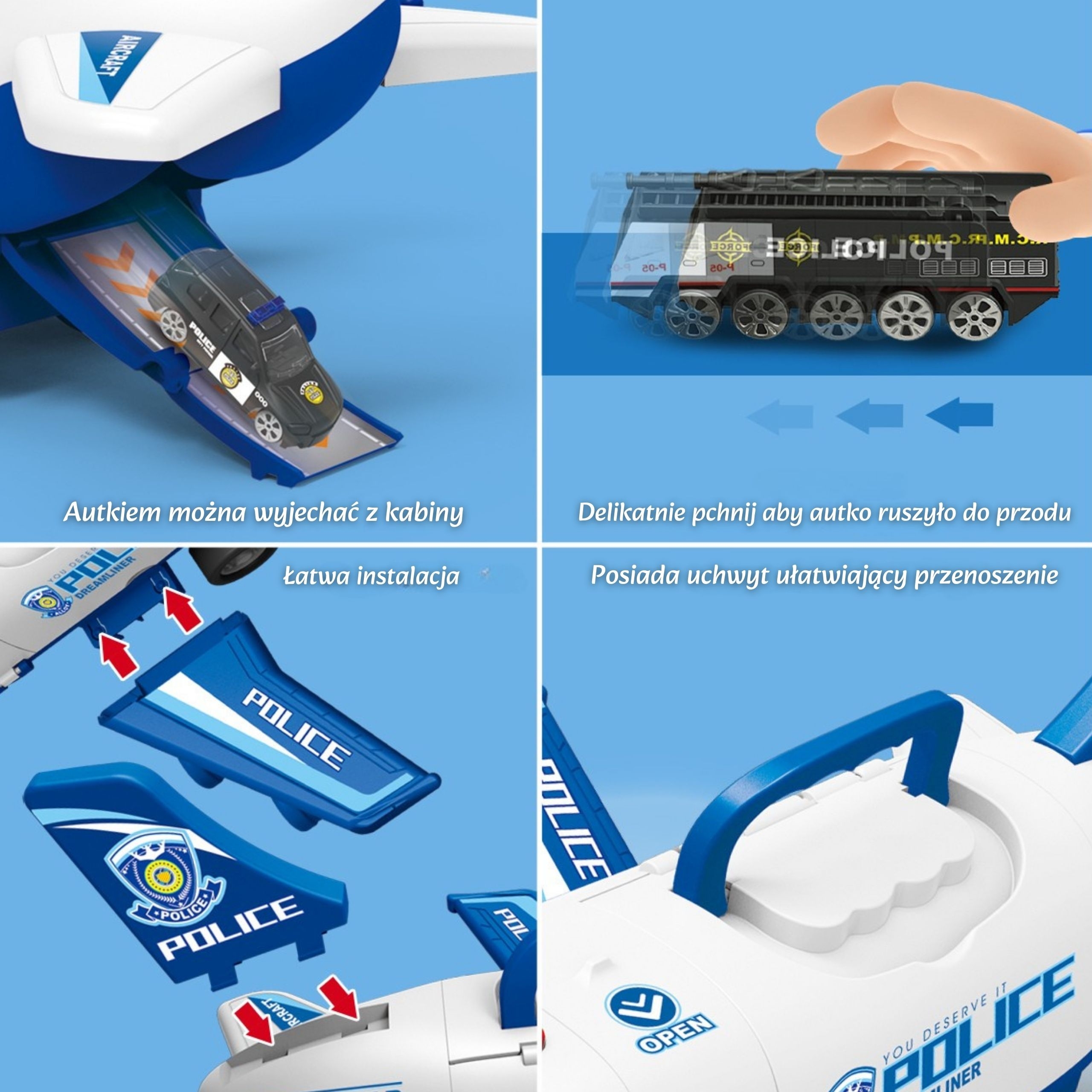 Samolot rozkładany transporter policja z 3 autami policyjnymi zestaw xl znaki drogowe - 21 z 27