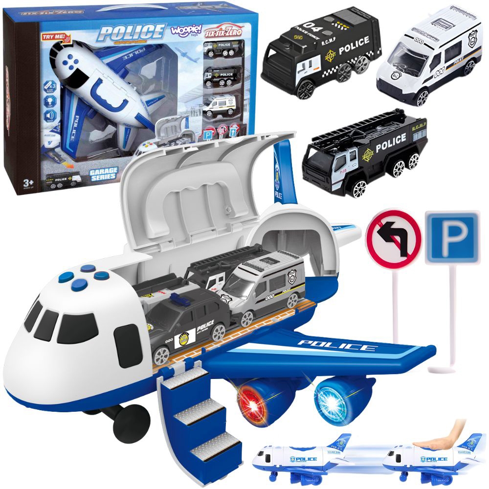 Samolot rozkładany transporter policja z 3 autami policyjnymi zestaw xl znaki drogowe - 18 z 27
