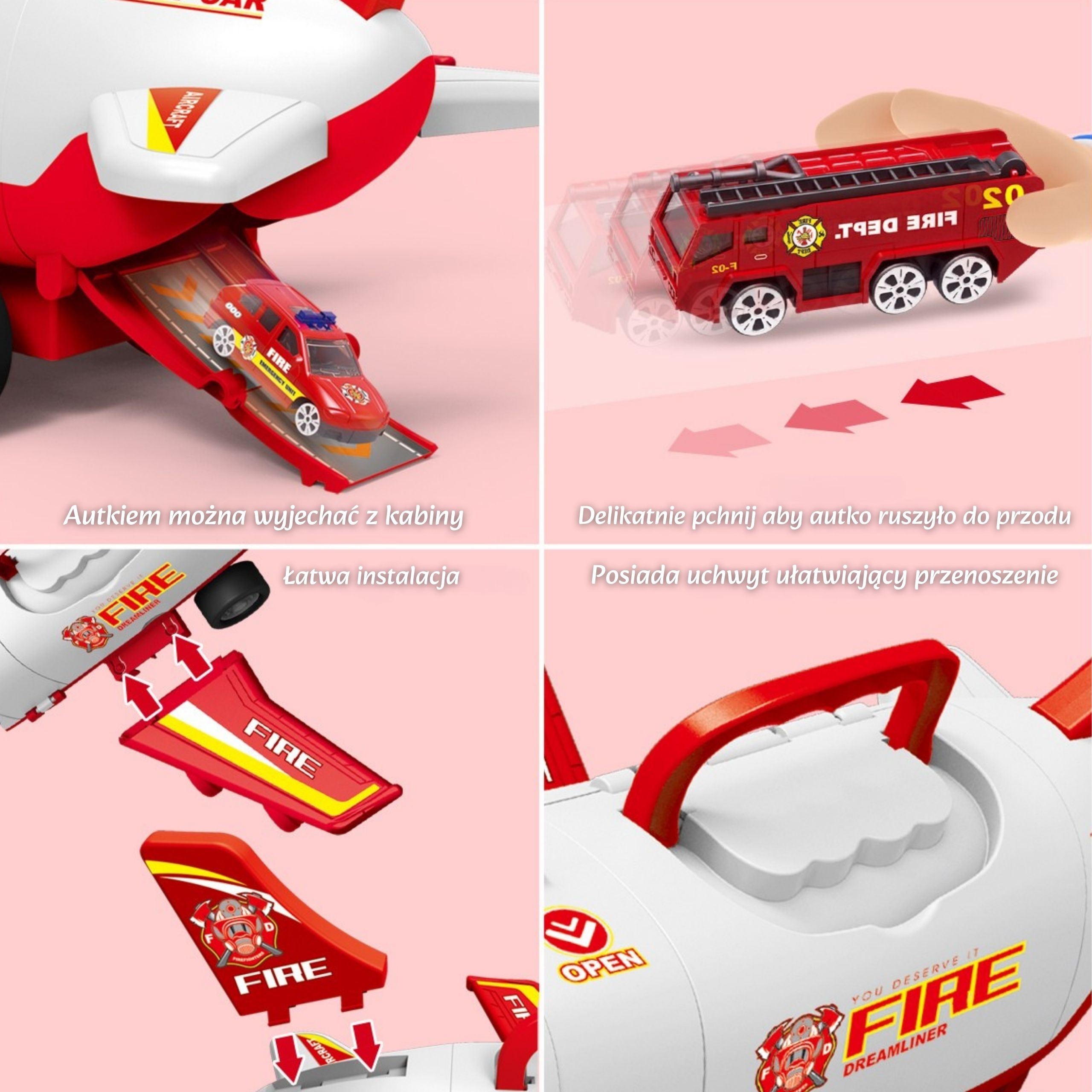 Samolot rozkładany transporter straż pożarna z 3 autami strażackimi zestaw xl znaki drogowe - 11 z 16