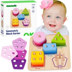 TOOKY TOY Drewniany Sorter Geometryczny Nauka Kształtów Liczenia