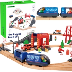 Tooky Toy Drewniana Kolejka Staż Pożarna Ambulans 70 el.