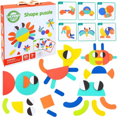 WOOPIE GREEN Drewniana Układanka Montessori 40 Wzorów do Odtworzenia 55 el. Certyfikat FSC
