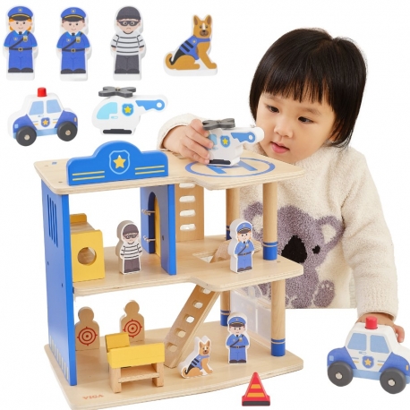 VIGA Drewniany 3 Piętrowy Posterunek Policyjny Zestaw
