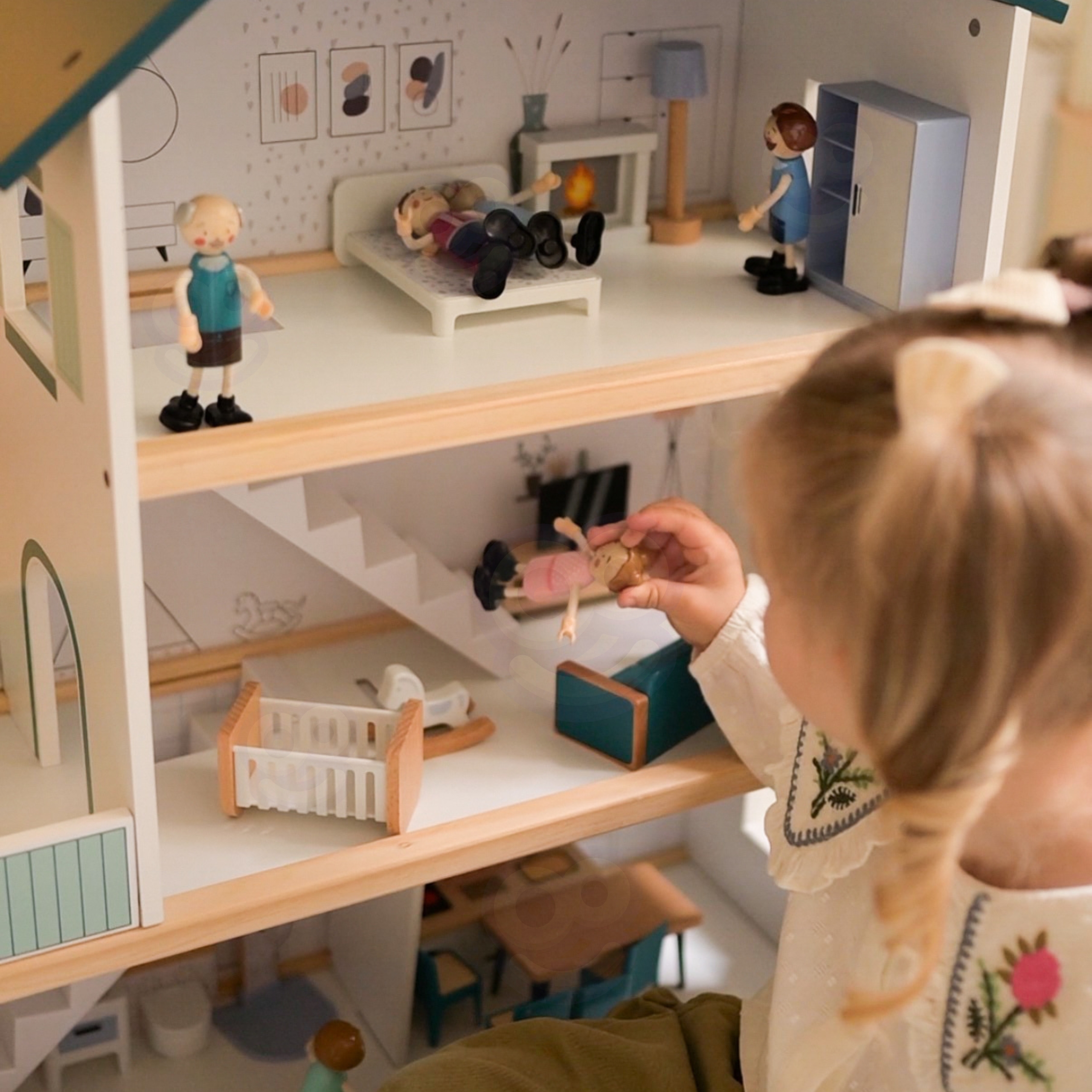 TOOKY TOY Duży Drewniany Domek dla Lalek + Figurki FSC