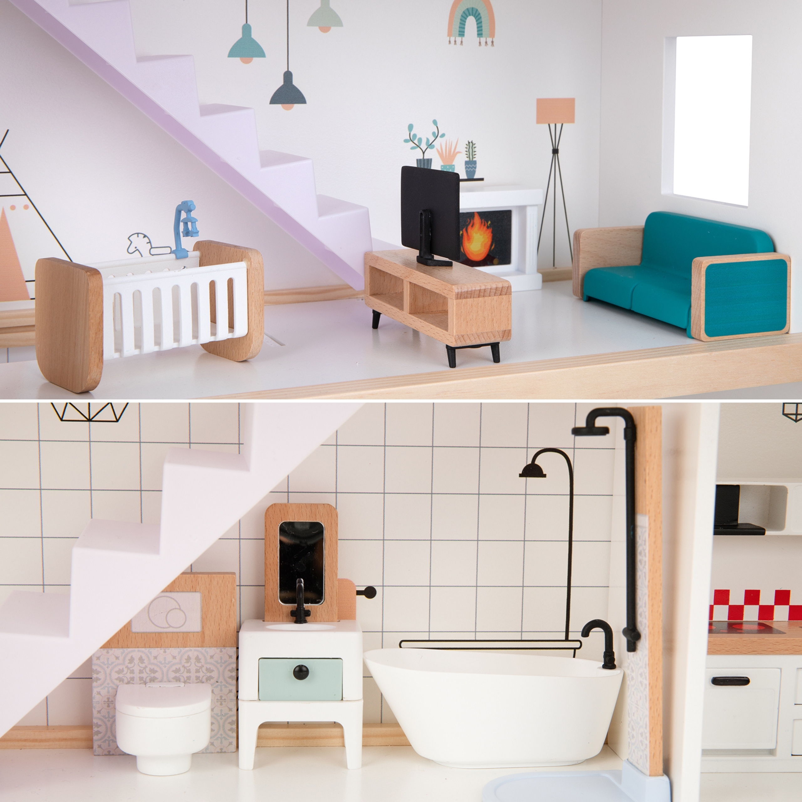 Pastelowy Raj - Drewniany Domek z Rodziną Lalek FSC - 17 z 22