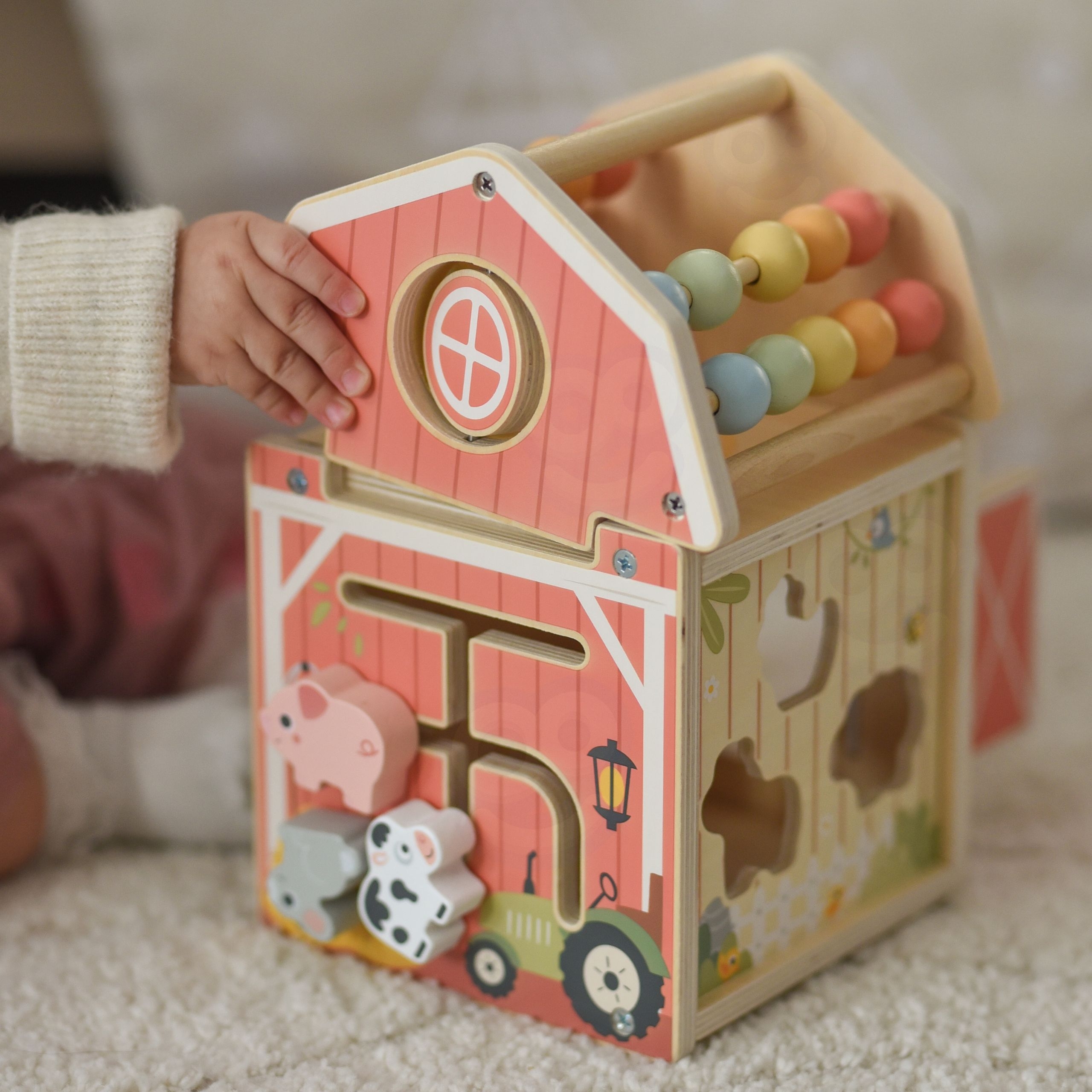 TOOKY TOY Drewniana Stodoła Aktywności Sorter Liczydło Montessori