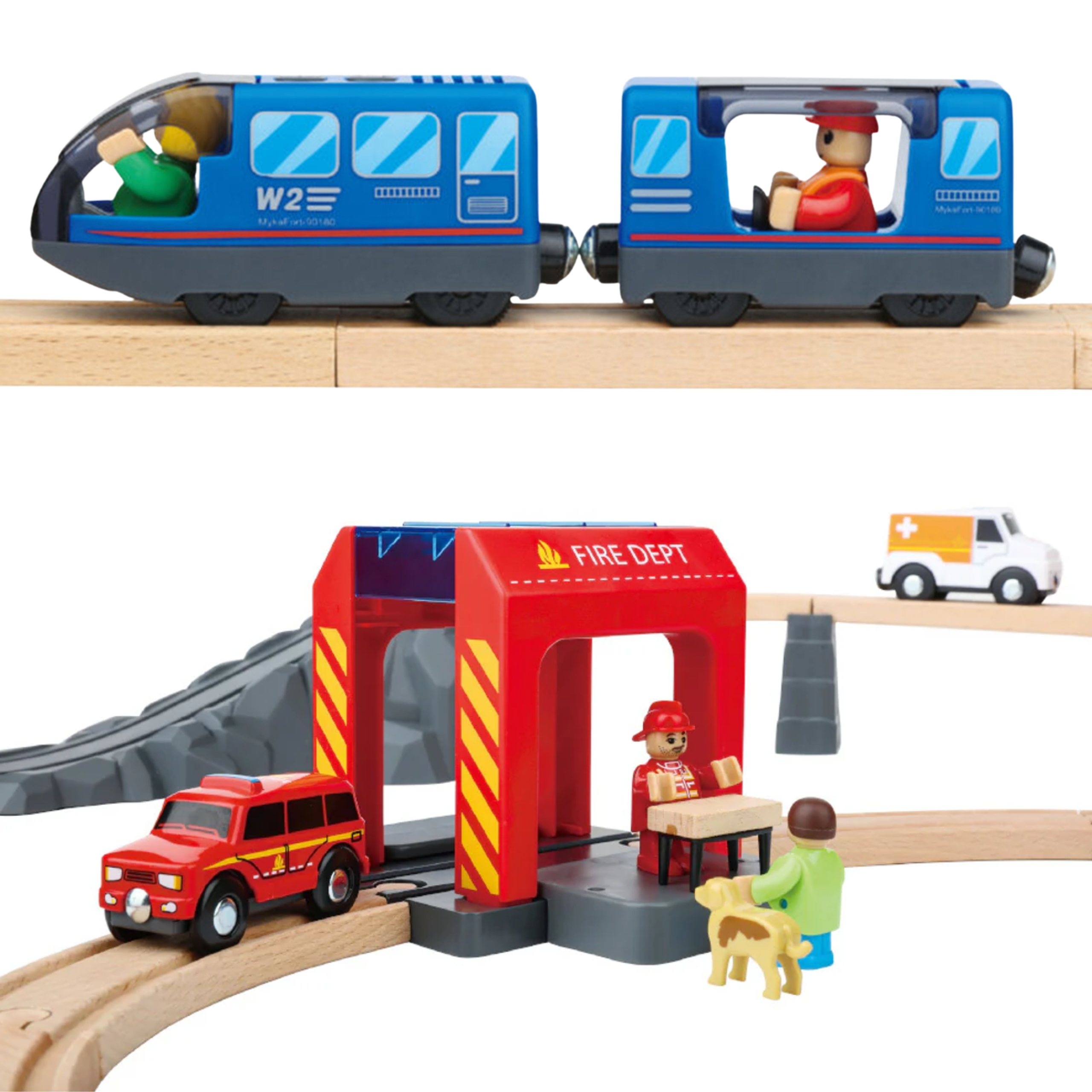 Drewniana kolejka staż pożarna ambulans 70 el. - 16 z 16