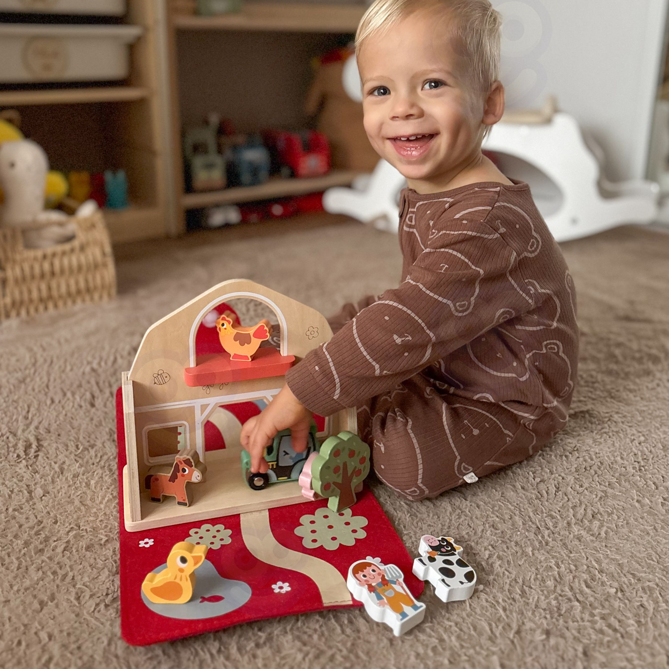 TOOKY TOY Drewniana Składana Farma w Walizce ze Zwierzątkami