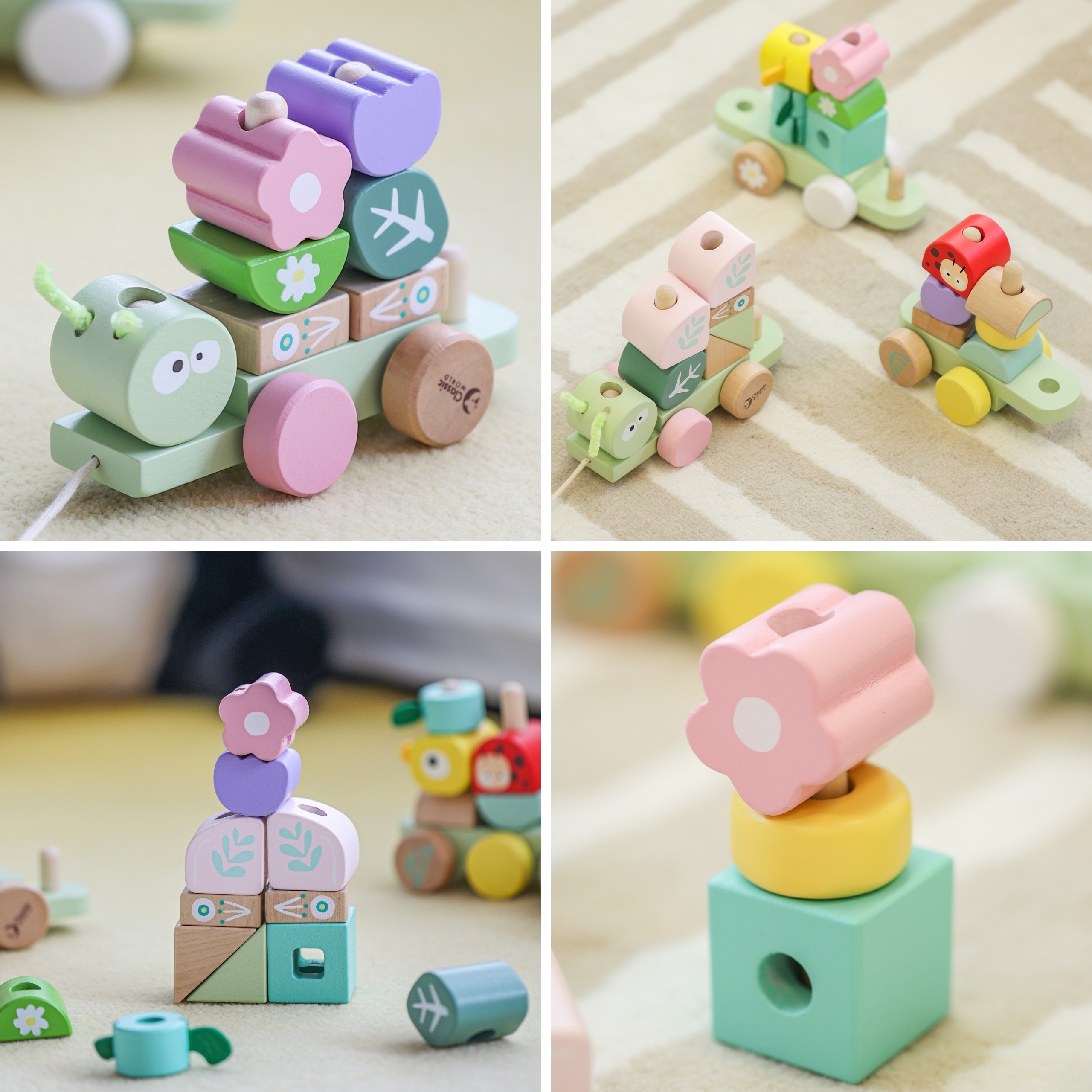 CLASSIC WORLD Montessori Kolejka Gąsienica Drewniana Układanka