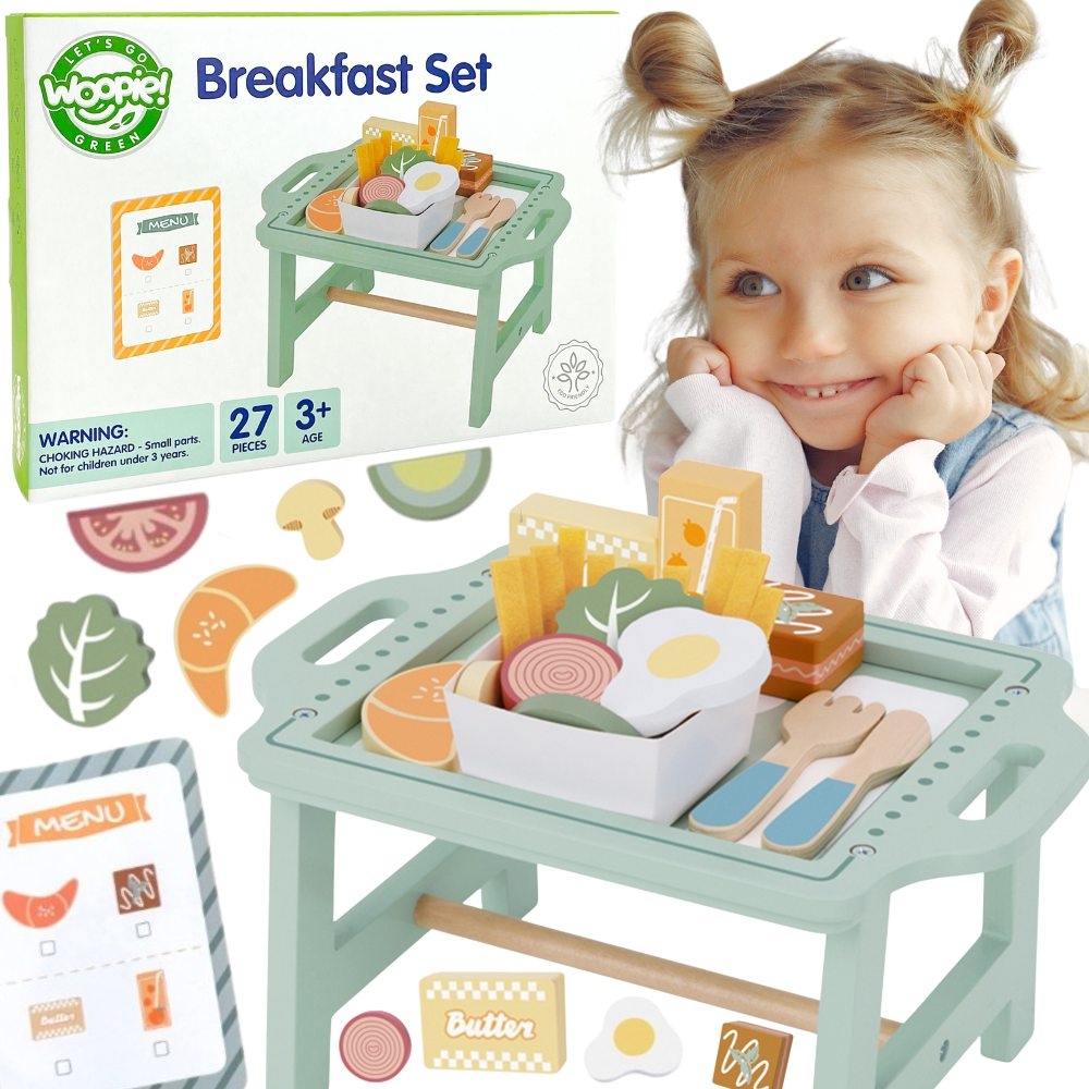 WOOPIE GREEN Zestaw Śniadaniowy i Restauracja – Zabawa w Zamawianie z Tacą i Akcesoriami