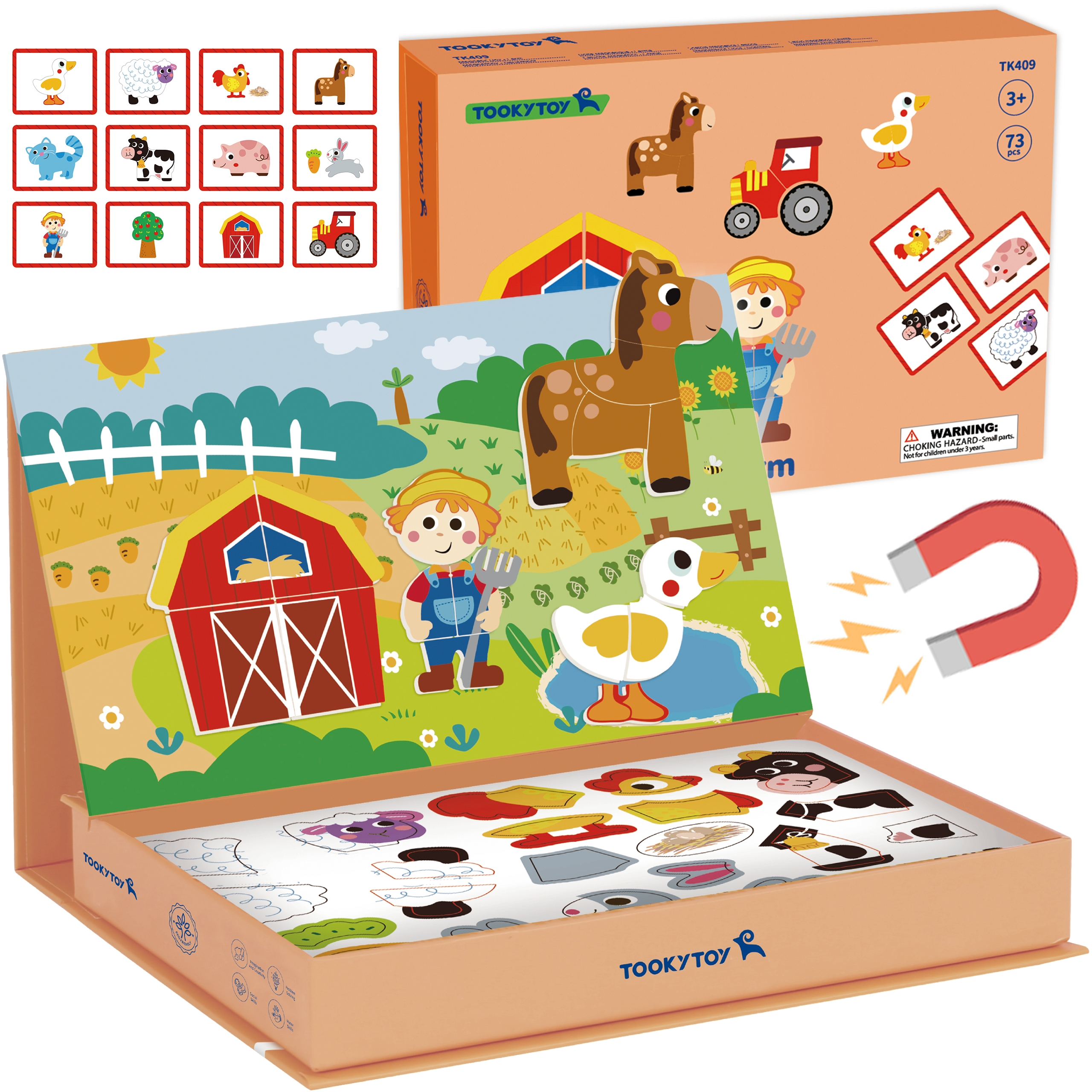 TOOKY TOY Układanka Magnetyczna Puzzle Montessori Pudełko Edukacyjne Farma 73 el.