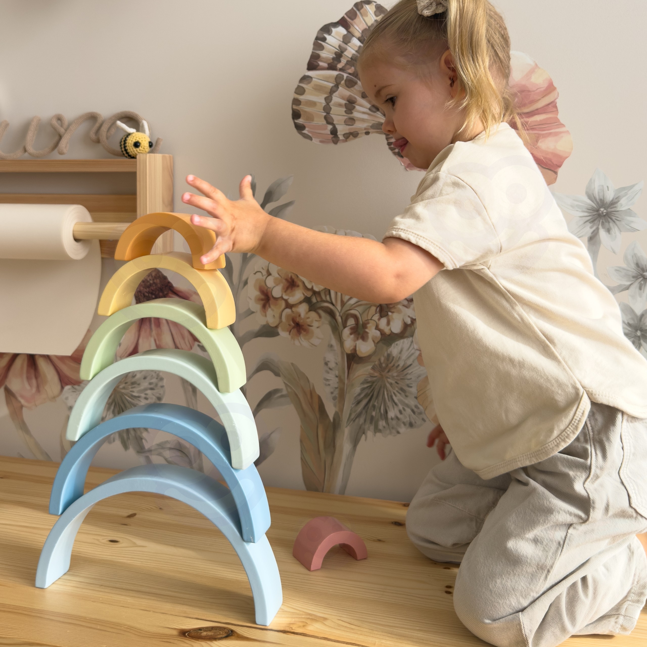 Pastelowa układanka drewniane klocki montessori tęcza - 16 z 17